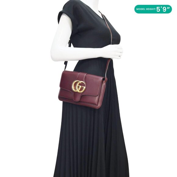 Gucci  Arli Flap Small Vitello Palmellato Lux Leather Crossbody Bag Burgundy - Picture 2 of 15